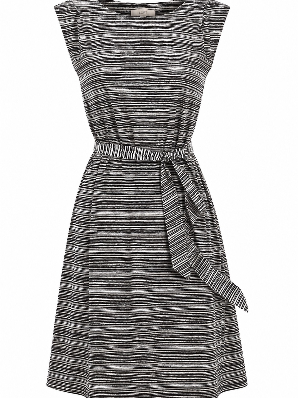 LOFT Black and White Striped Belted Mini Dress Small NWT